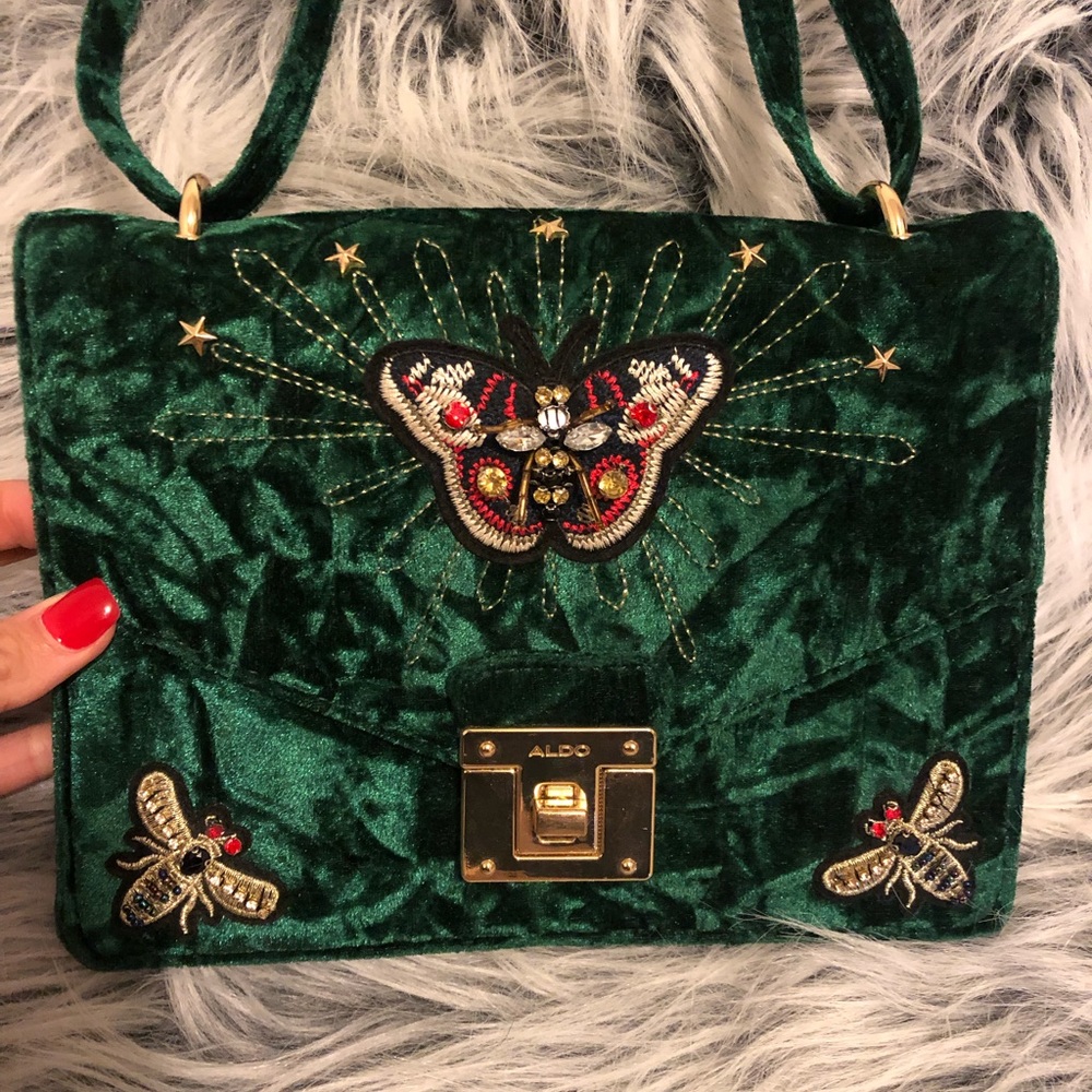 ALDO VELVET GREEN BUTTERFLY AND BEES BAG 🦋 🐝 💼